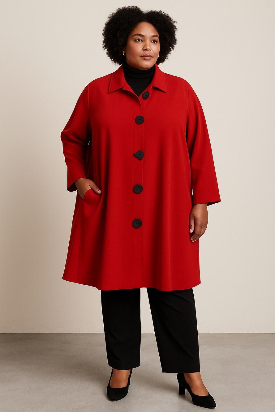 Caroline Rose Red Art-to-Wear large bold Button Front Tunic Jacket Coat 3X USA